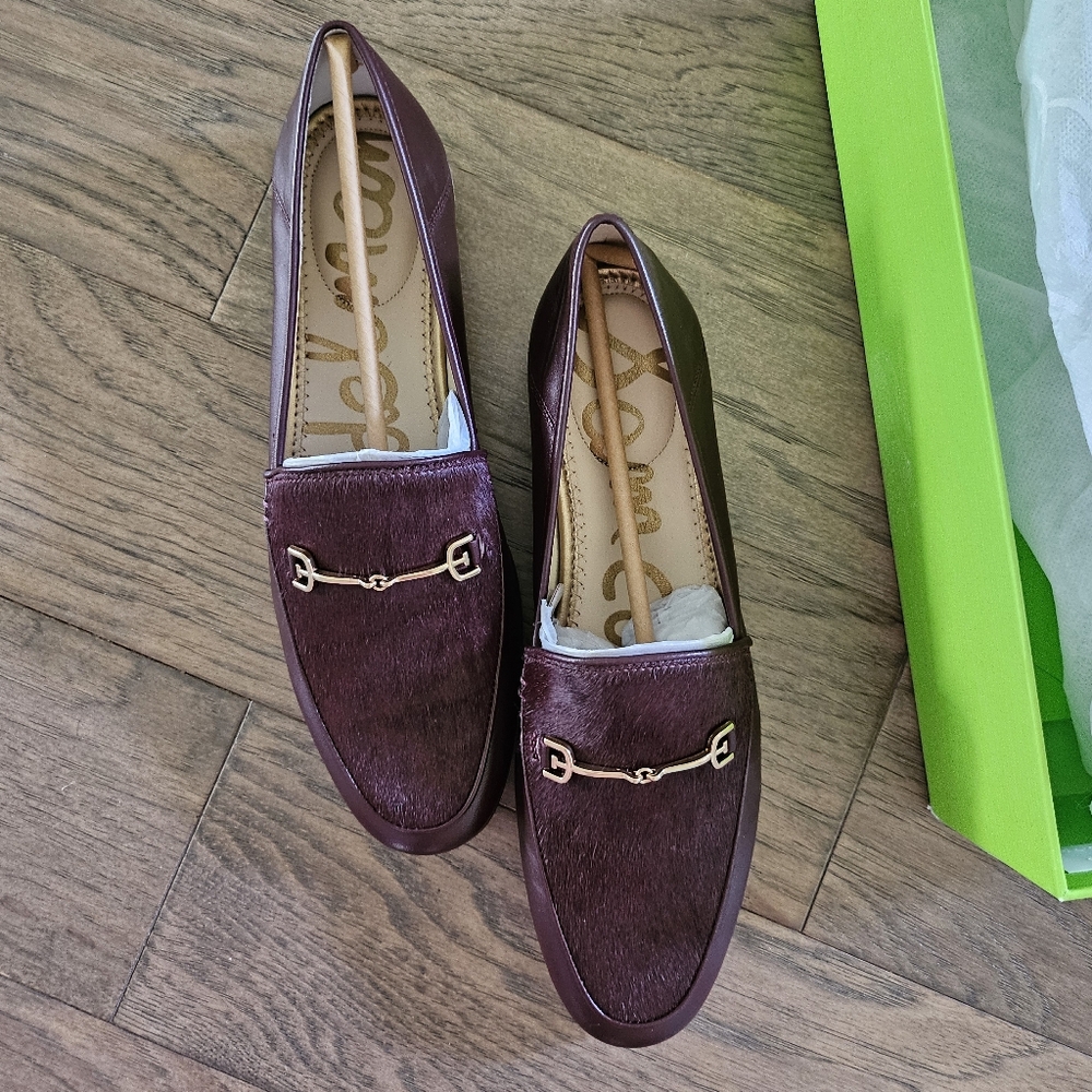 NIB Women's Sam Edelman Loraine Tailored Loafers in Burgandy Brahma